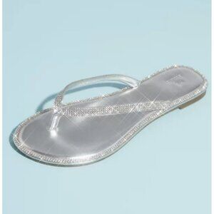 DB Studio Metallic Silver Thong Sandals with Pave Crystal Trim – Size 8